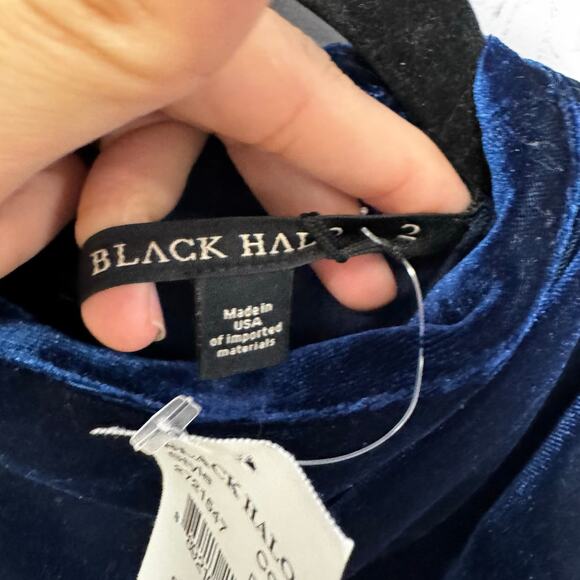 NWT Black Halo Deep Navy Velvet Sleeveless Mock Neck Corrine Jumpsuit Womens 2 - Picture 7 of 8